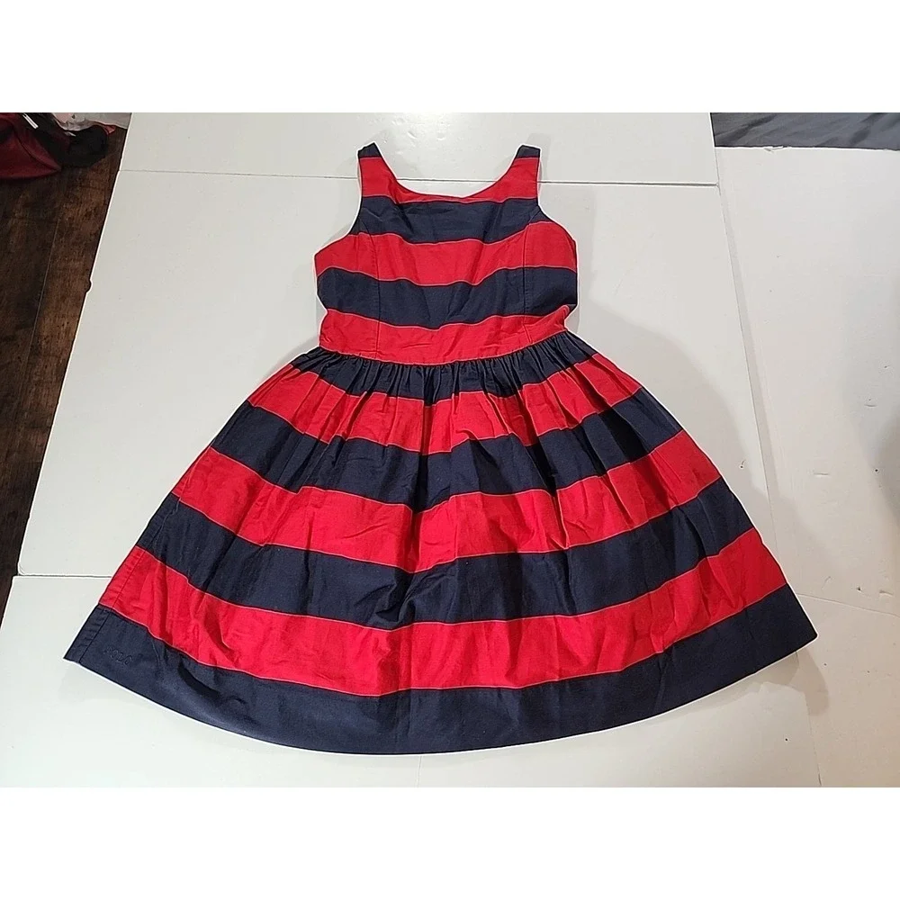 Ralph Lauren‎ Girls 16 Striped Dress Navy Red Sleeveless Preppy Party Holiday